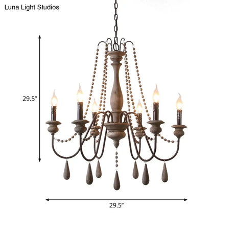 Farmhouse Wood Chandelier: Swooping Arms Candelabra Design Ceiling Light