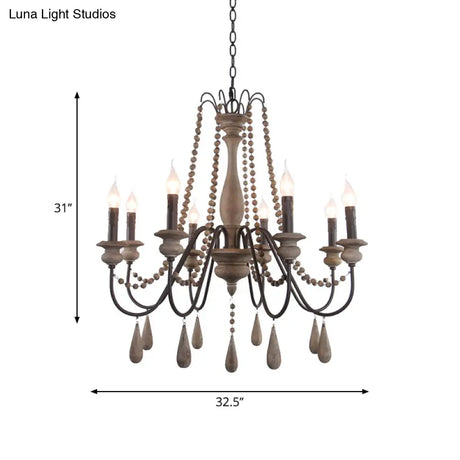 Farmhouse Wood Chandelier: Swooping Arms Candelabra Design Ceiling Light