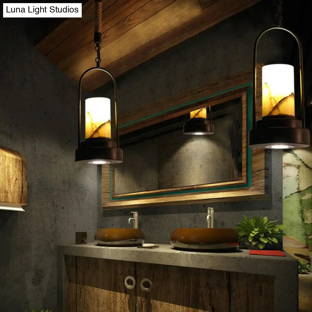 Rustic Marble Pendant Lamp With Faux Candle And Rope Details
