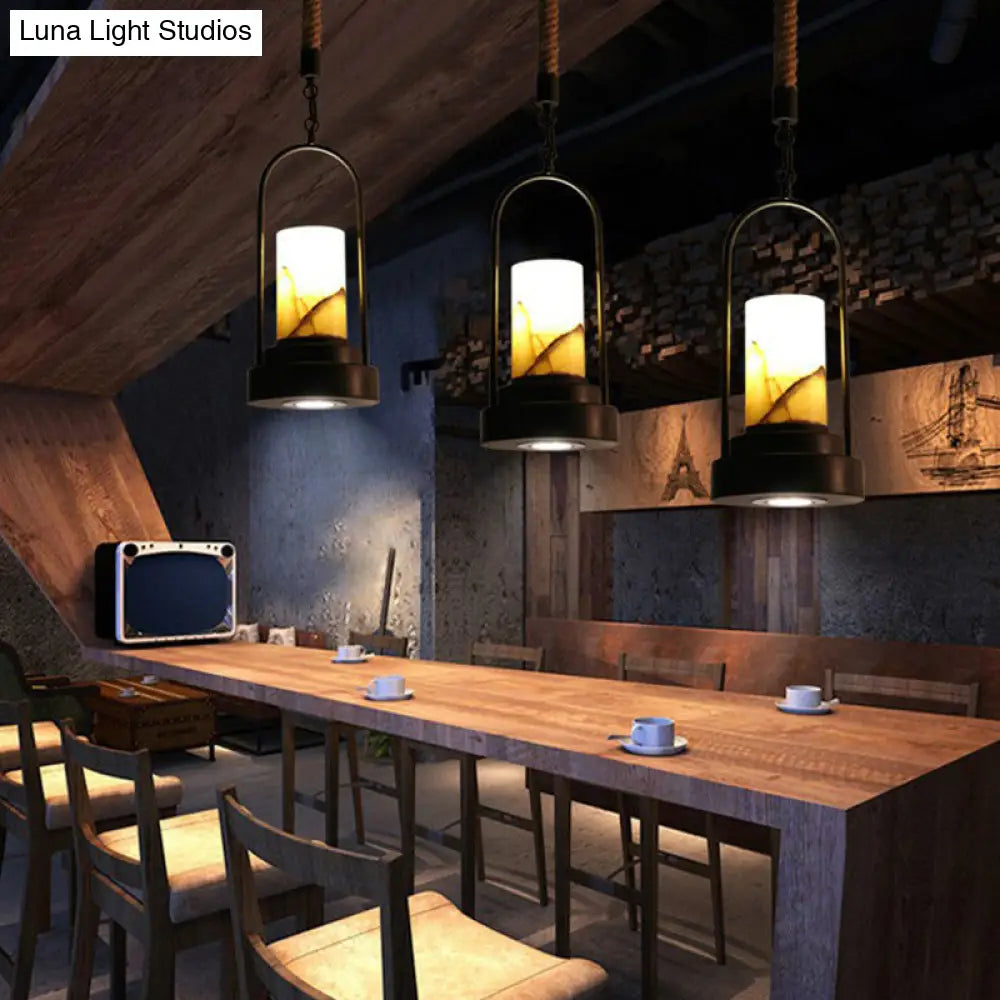 Rustic Marble Pendant Lamp With Faux Candle And Rope Details