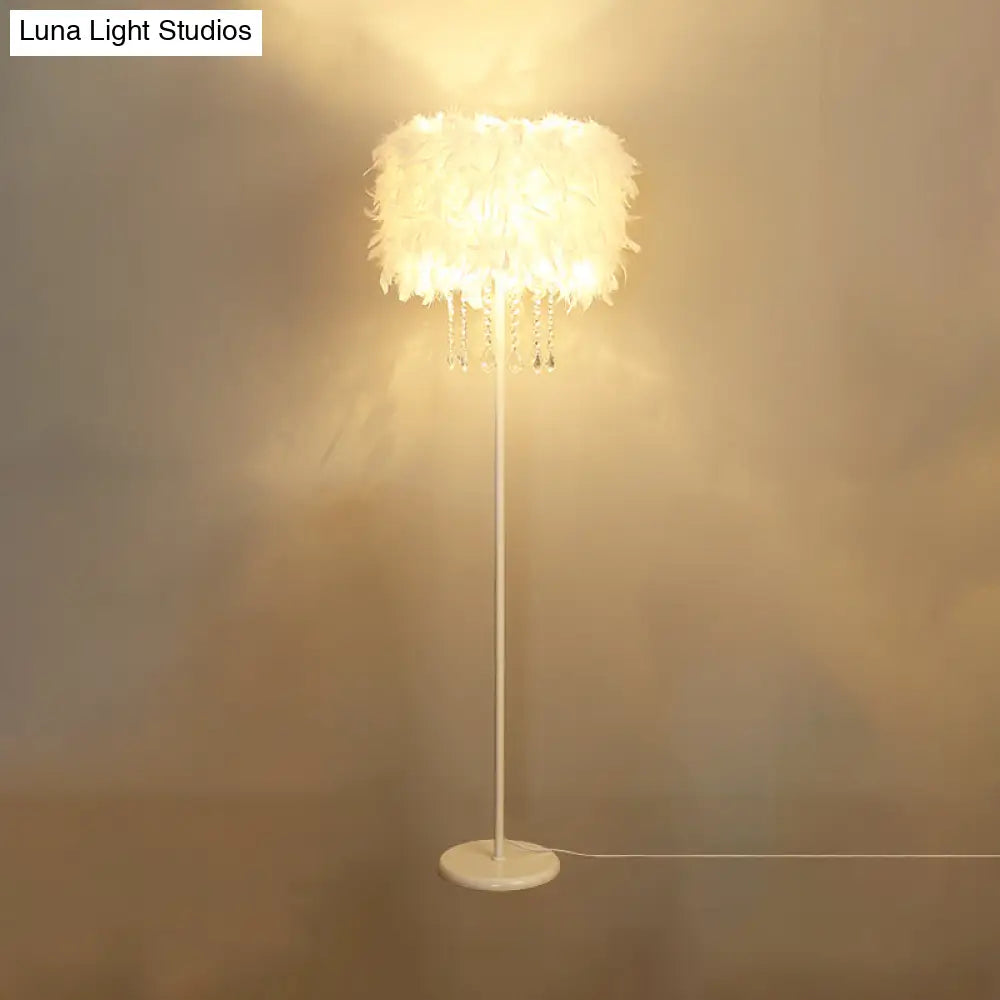 Feather Drum Floor Reading Light - Simple And Modern 1-Light White Gooseneck Lamp With Optional