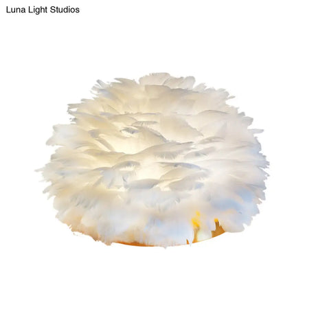 Feathered Flower Blossom Bedside Lamp - Modern Stylish Night Light (Pink/Apricot/White)