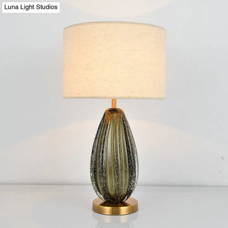 Federica - Vintage 1-Light Melon Table Lamp Ideas Hand-Worked Green Bubble Glass Night Lighting
