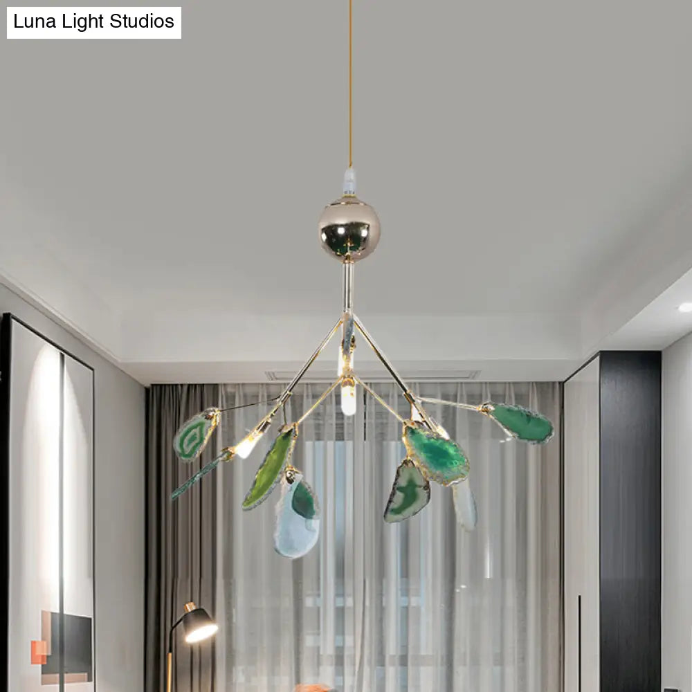 Firefly Agate Ceiling Pendant Lamp - Modern 4/16-Light Chandelier For Living Room In Blue/Green