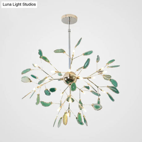 Firefly Agate Ceiling Pendant Lamp - Modern 4/16-Light Chandelier For Living Room In Blue/Green