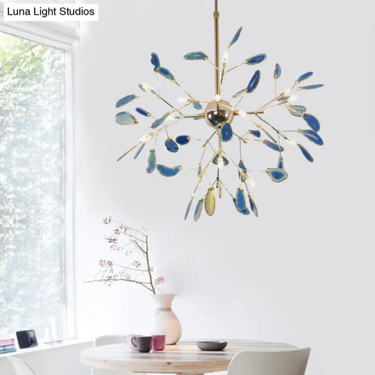 Firefly Agate Ceiling Pendant Lamp - Modern 4/16-Light Chandelier For Living Room In Blue/Green