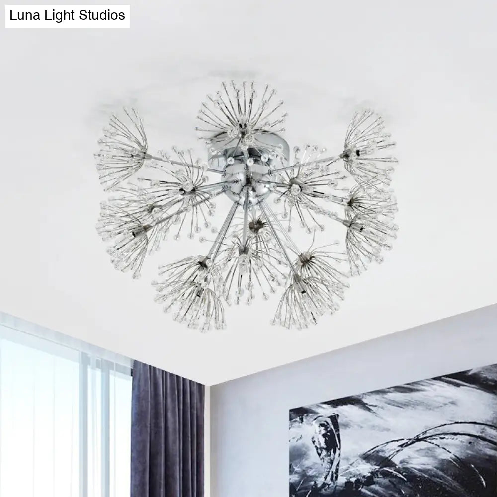 Firework Crystal Bead Ceiling Light - Elegant 9/15 - Bulb Chrome Flush Mount For Dinning Room 9 /