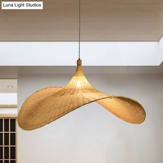 Flare Bamboo Living Room Pendant Lamp With Asia Flaxen Shade