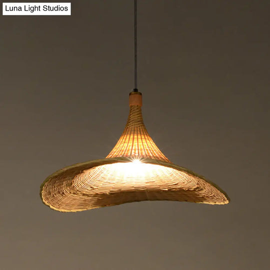 Flare Bamboo Living Room Pendant Lamp With Asia Flaxen Shade