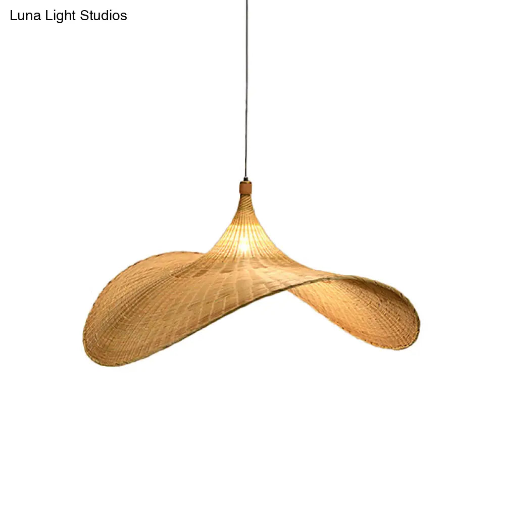 Flare Bamboo Living Room Pendant Lamp With Asia Flaxen Shade
