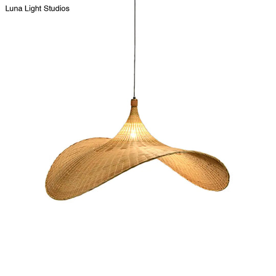 Flare Bamboo Living Room Pendant Lamp With Asia Flaxen Shade