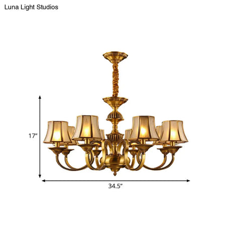 Flared Chandelier Lighting - 3/5/6 Lights Colonial Gold Finish Frosted Glass Hanging Ceiling Lamp