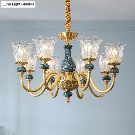 Flared Glass Chandelier Light Fixture With Ruffle Edge In Brass - Traditional Ceiling Lighting