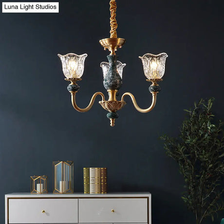 Flared Glass Chandelier Light Fixture With Ruffle Edge In Brass - Traditional Ceiling Lighting
