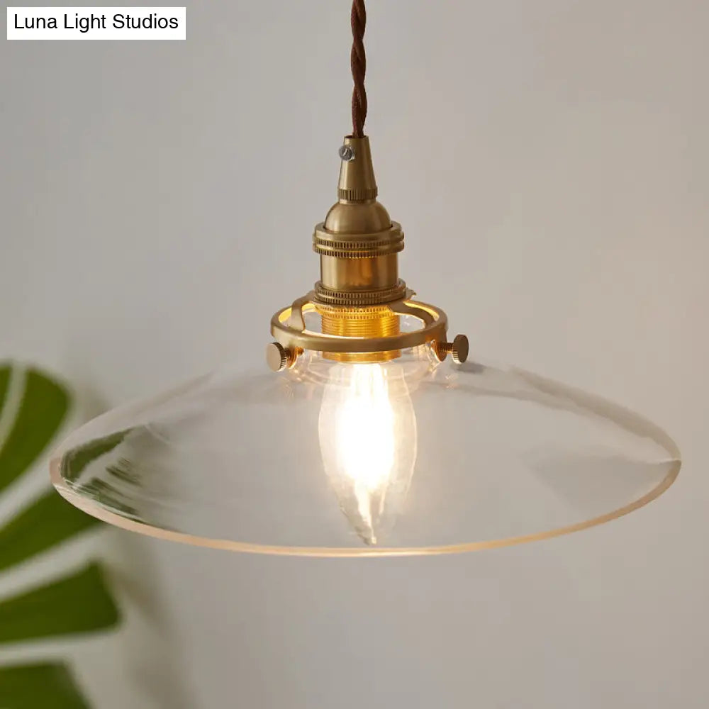 Flared Glass Pendant Ceiling Light For Dining Room - Industrial Single Hanging Design