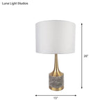 Flared Gold Night Lamp: Modern Antiqued 1-Light Table Light With Marble Base And Fabric Shade