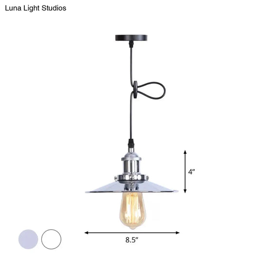 Flared Hanging Light Fixture - 1 Head Iron Ceiling Lamp In White/Chrome Warehouse Design