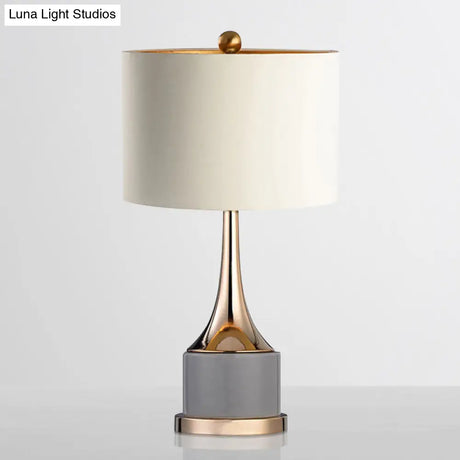Flared Nordic Marble Trumpet Nightstand Lamp - Antiqued Gold & Fabric Shade
(Note: The Product Title