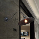 Flared Outdoor Wall Light - Antiqued 1-Light Metal Sconce Lamp With Curved Arm Black/Black & White