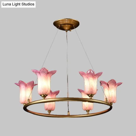 Flared Pendant Lamp - Traditional Purple Glass Led Chandelier For Living Room 6 Bulbs
