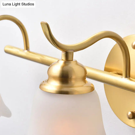 Flared Sconce Vanity Light - 2/3 Lights White Glass Wall Mounted Gold Finish Bathroom Lighting