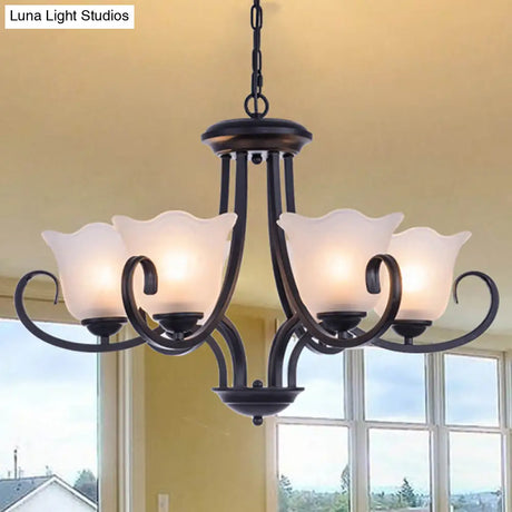 Flared Shade Frosted Glass Ceiling Lamp With Traditional Bedroom Chandelier Pendant Light - Black