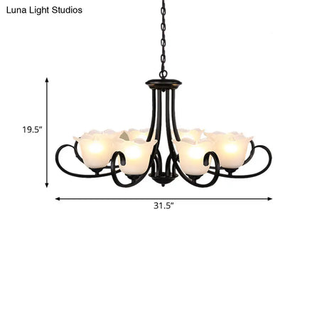 Flared Shade Frosted Glass Ceiling Lamp With Traditional Bedroom Chandelier Pendant Light - Black