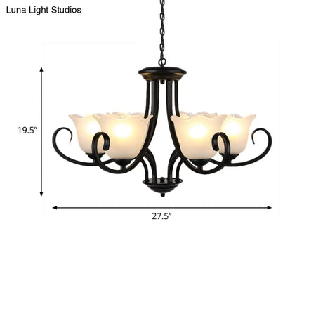 Flared Shade Frosted Glass Ceiling Lamp With Traditional Bedroom Chandelier Pendant Light - Black