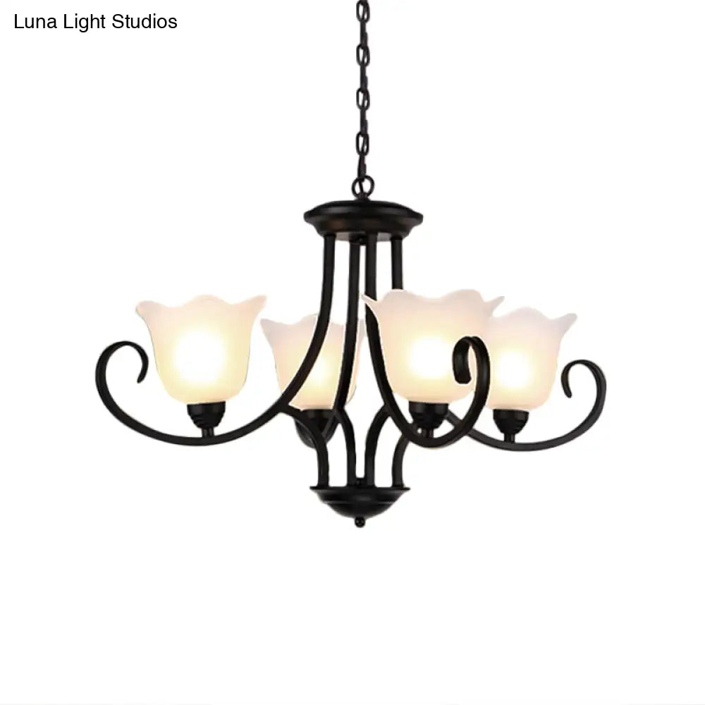Flared Shade Frosted Glass Ceiling Lamp With Traditional Bedroom Chandelier Pendant Light - Black