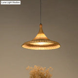 Flaxen Chinese Bamboo Pendant Light With Wide Flare Design