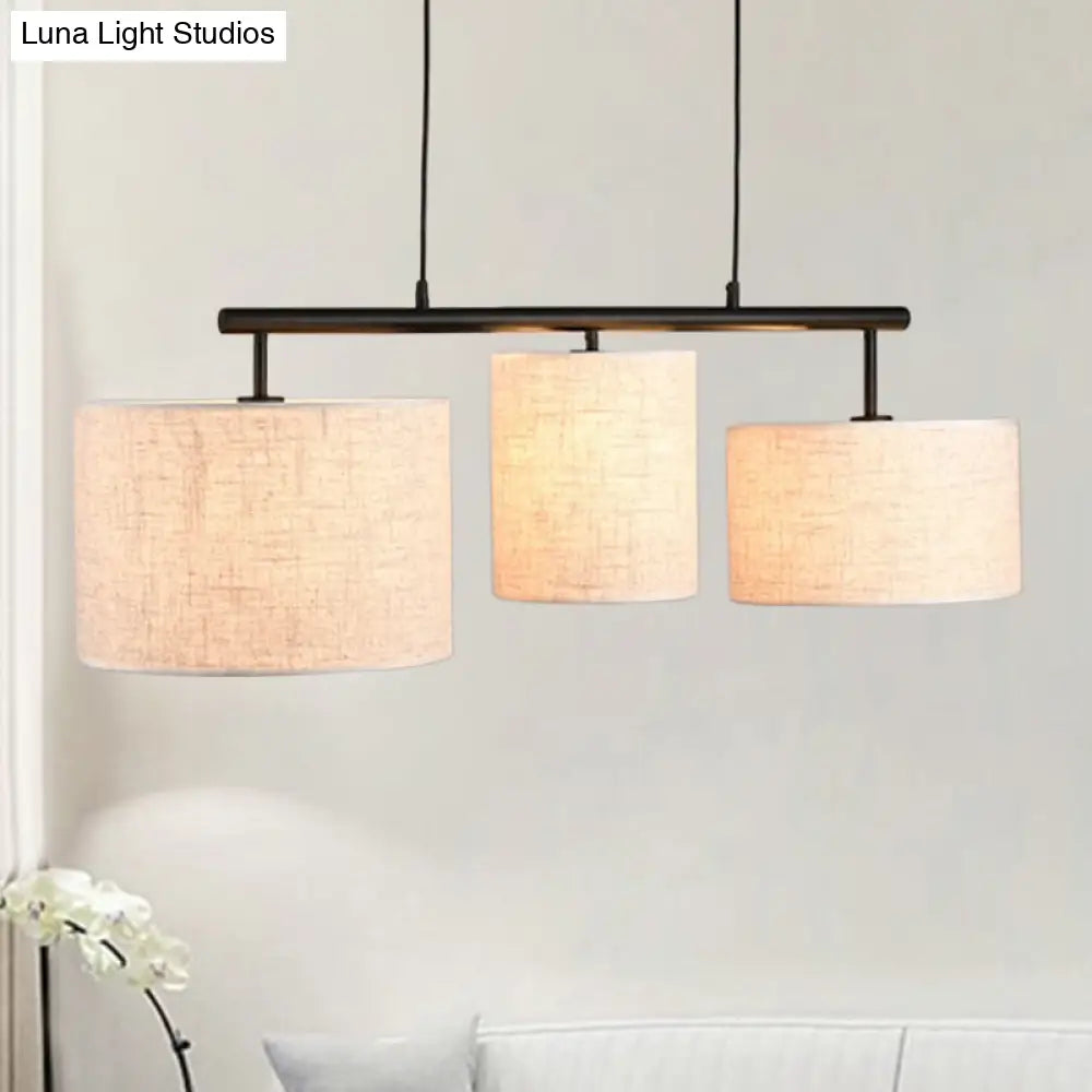 Flaxen Drum Pendant Light - Simple Style 3 Lights Fabric Island Lamp For Living Room