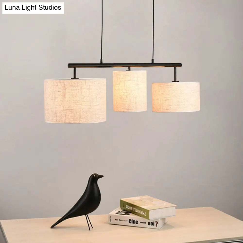 Flaxen Drum Pendant Light - Simple Style 3 Lights Fabric Island Lamp For Living Room