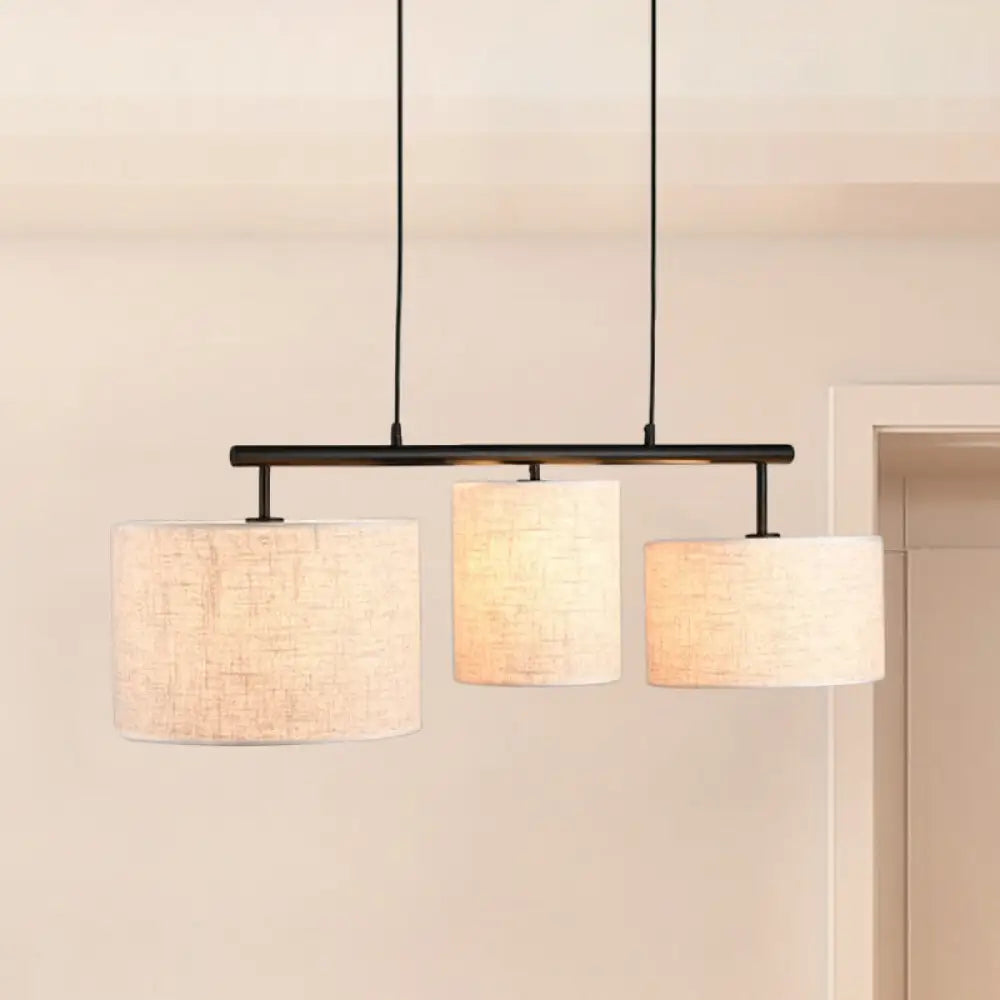 Flaxen Drum Pendant Light - Simple Style 3 Lights Fabric Island Lamp For Living Room
