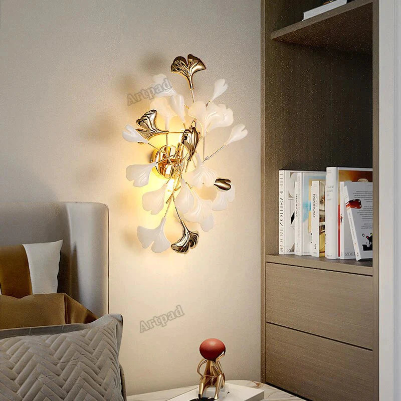 Flora – Moderne Wandleuchten mit Porzellanblättern für Schlafzimmer, Wohnzimmer, Wanddekoration