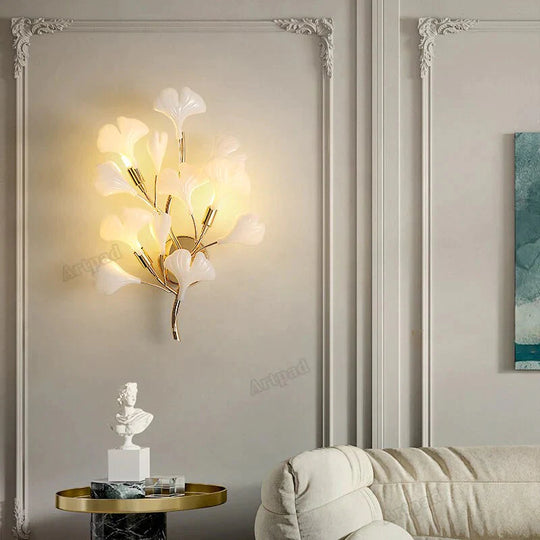 Flora – Moderne Wandleuchten mit Porzellanblättern für Schlafzimmer, Wohnzimmer, Wanddekoration