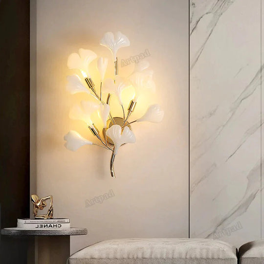 Flora – Moderne Wandleuchten mit Porzellanblättern für Schlafzimmer, Wohnzimmer, Wanddekoration