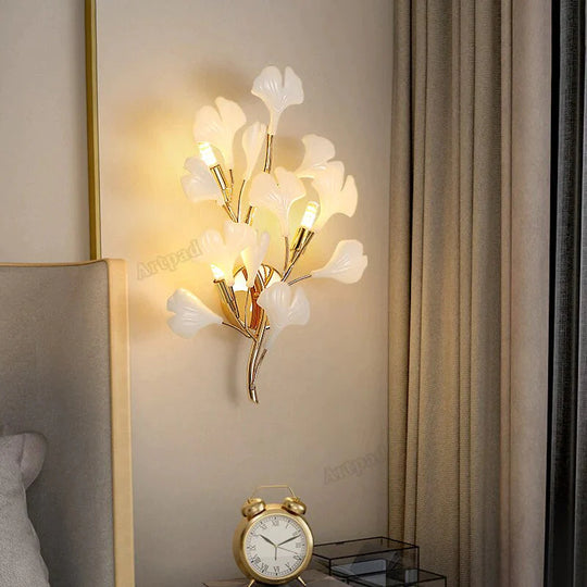 Flora – Moderne Wandleuchten mit Porzellanblättern für Schlafzimmer, Wohnzimmer, Wanddekoration
