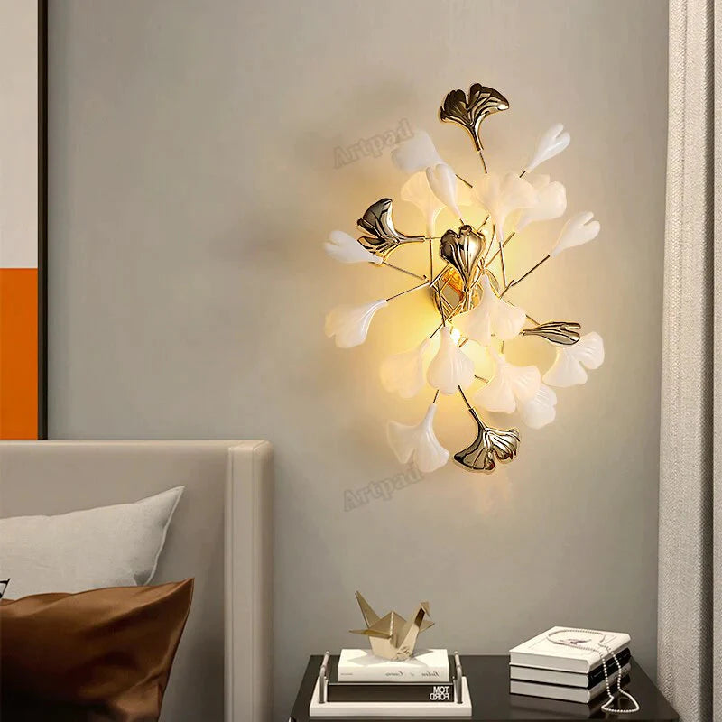 Flora – Moderne Wandleuchten mit Porzellanblättern für Schlafzimmer, Wohnzimmer, Wanddekoration
