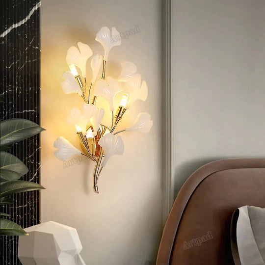 Flora – Moderne Wandleuchten mit Porzellanblättern für Schlafzimmer, Wohnzimmer, Wanddekoration