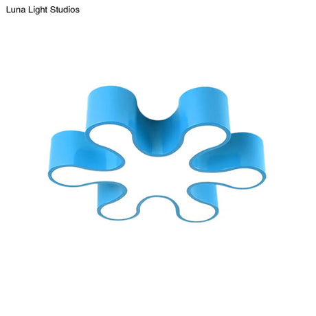 Floral Acrylic Led Flush Mount Lamp - Kids Ceiling Light Fixture In Red/Yellow/Blue