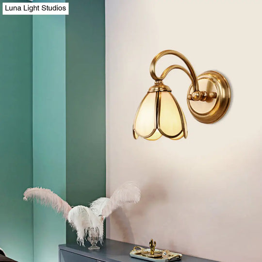 Floral Bathroom Vanity Light Fixture With Frosted White Glass And Gold Accents