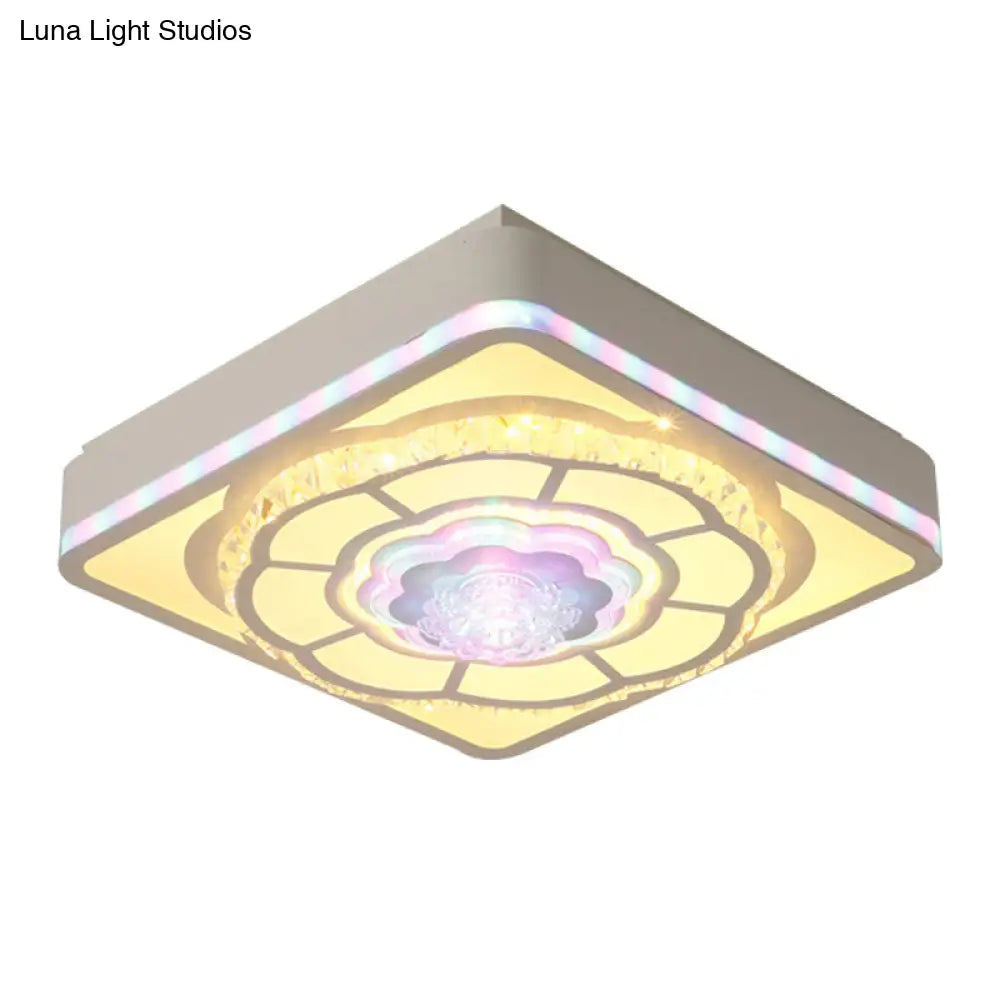 Floral Design Square Bedroom Ceiling Lamp: Crystal White Flush Mount Light Fixture With Nordic Touch