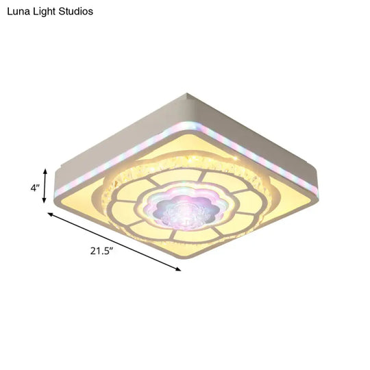 Floral Design Square Bedroom Ceiling Lamp: Crystal White Flush Mount Light Fixture With Nordic Touch