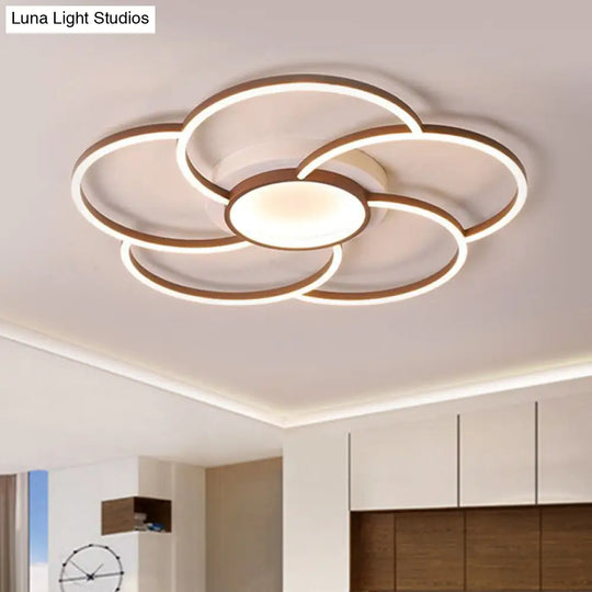 Floral Flush Ceiling Light: Modern Metal Led Brown Mount Lamp In Warm/White Light For Bedroom