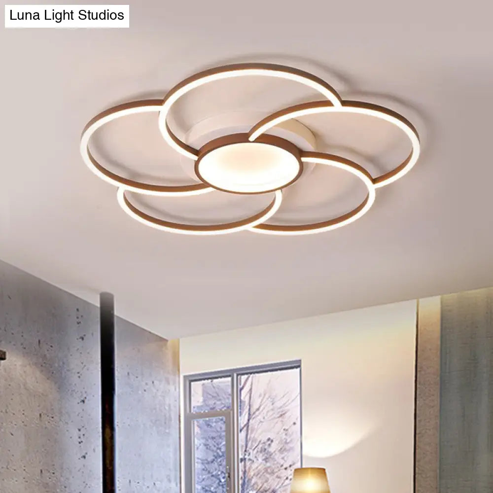 Floral Flush Ceiling Light: Modern Metal Led Brown Mount Lamp In Warm/White Light For Bedroom / Warm