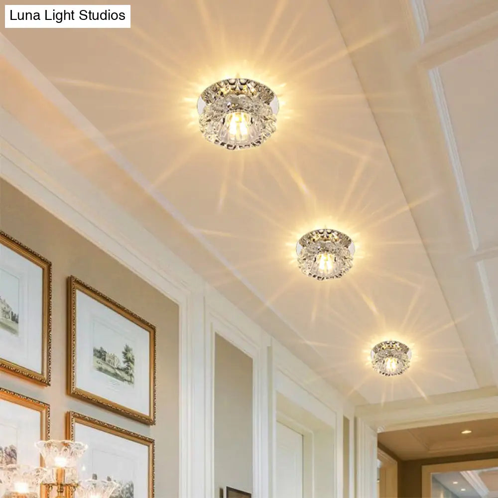 Floral Flush Mount Led Ceiling Lamp With Clear Crystal Accents - Minimalistic Stainless Steel