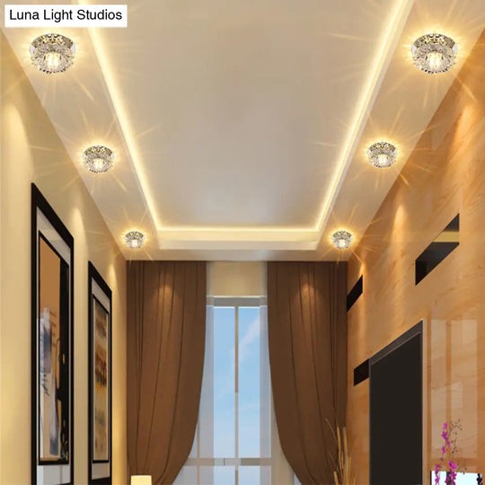Floral Flush Mount Led Ceiling Lamp With Clear Crystal Accents - Minimalistic Stainless Steel