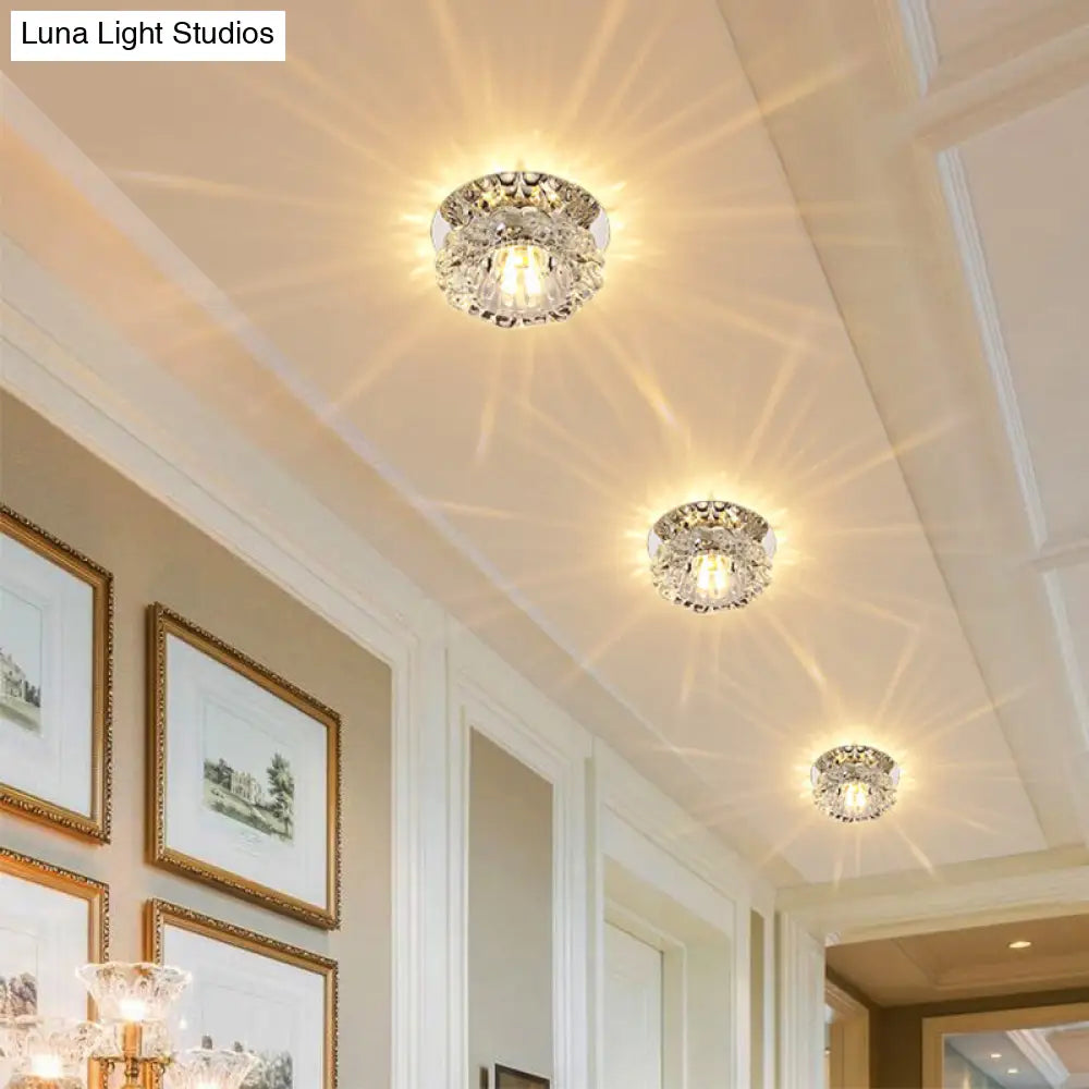 Floral Flush Mount Led Ceiling Lamp With Clear Crystal Accents - Minimalistic Stainless Steel Design