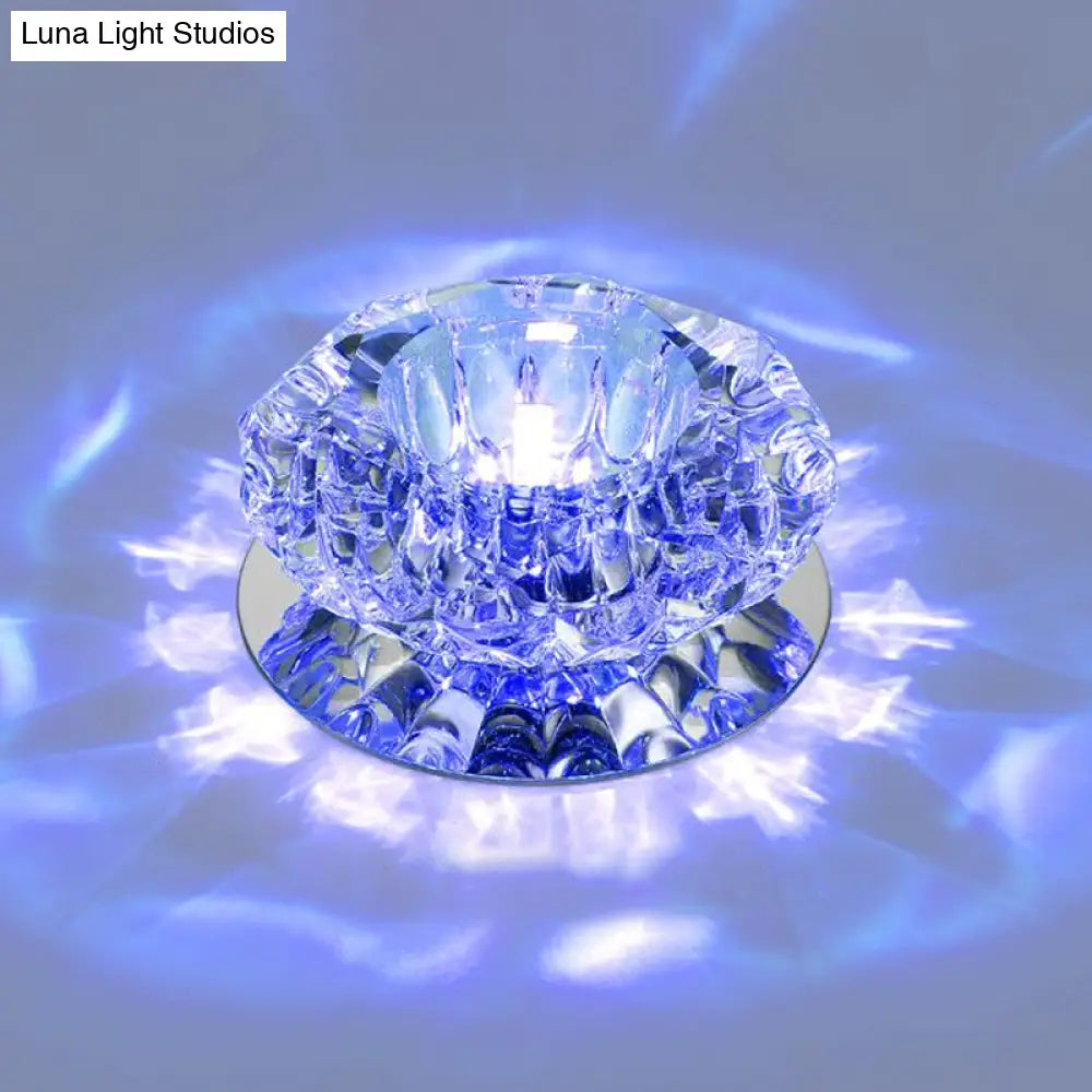 Floral Flush Mount Led Ceiling Lamp With Clear Crystal Accents - Minimalistic Stainless Steel