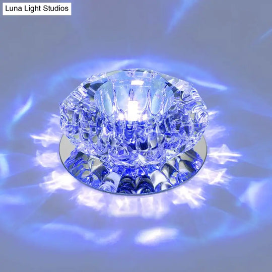 Floral Flush Mount Led Ceiling Lamp With Clear Crystal Accents - Minimalistic Stainless Steel